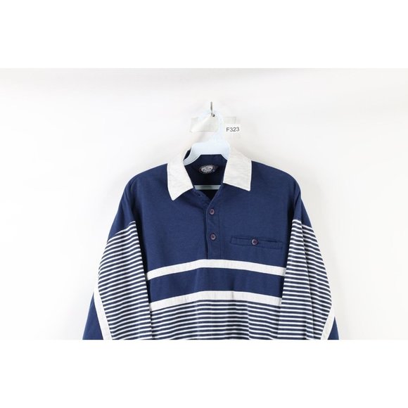 Vintage 90s Streetwear Mens Small Faded Striped Collared Pullover Sweatshirt - Picture 2 of 8